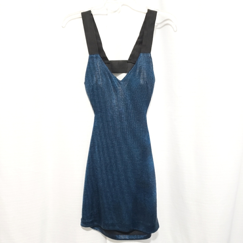 Small Do & Be Metallic Teal Blue Open Back Dress